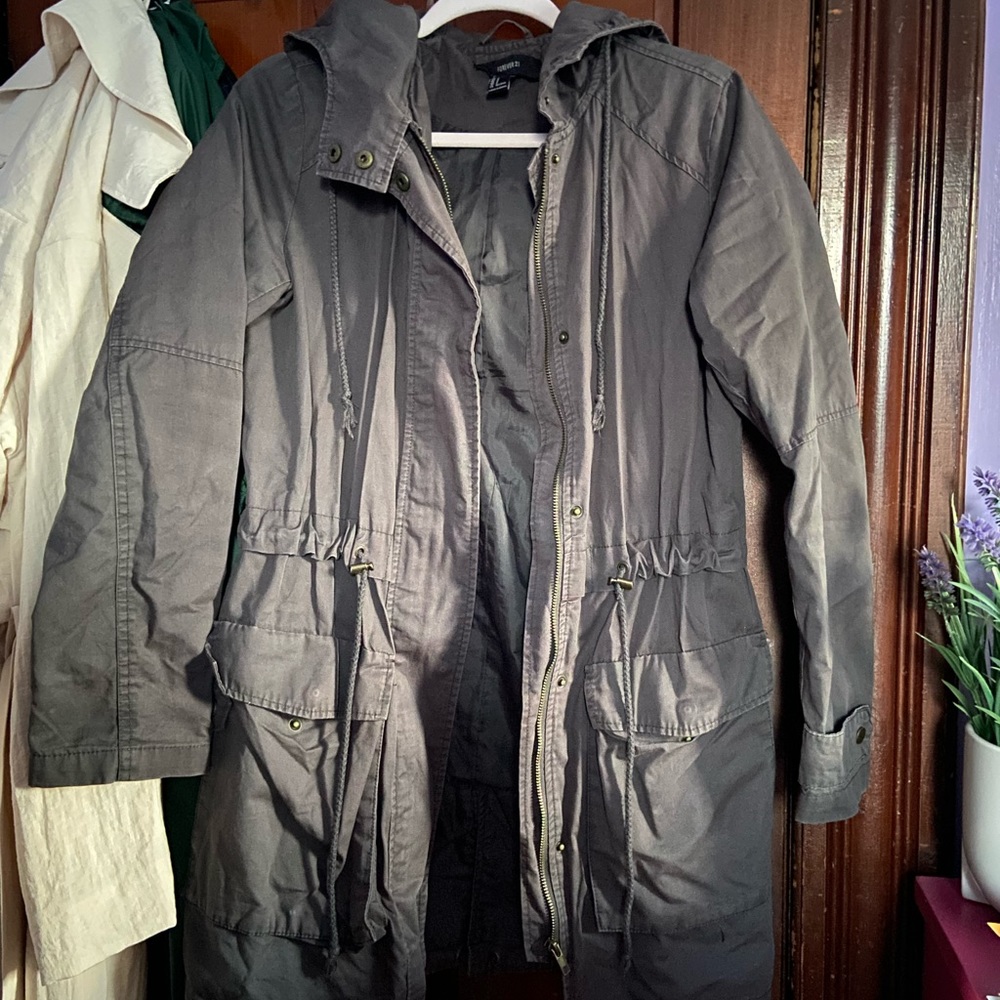 Grey Hooded Drawstring Parka